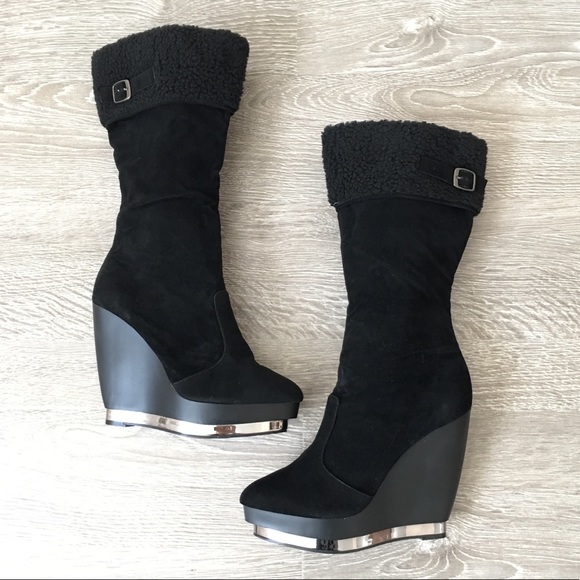 black wedge boots mid calf